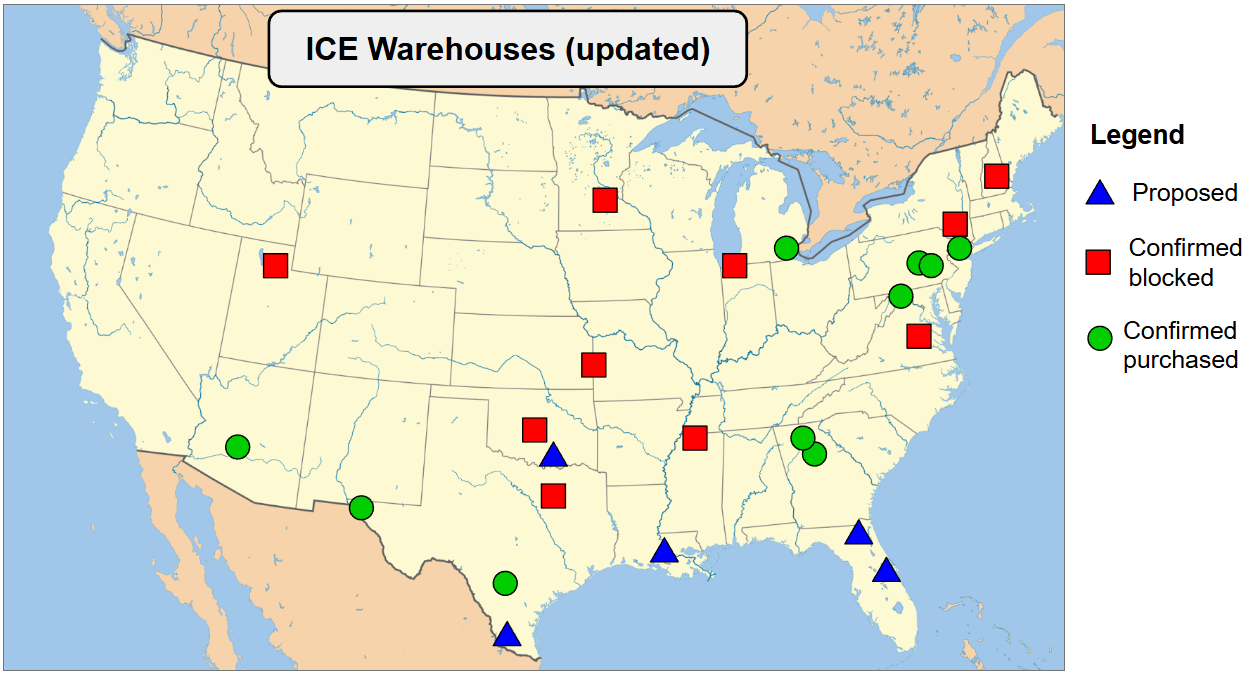 ICE warehouses update: 10 purchased, 10 blocked